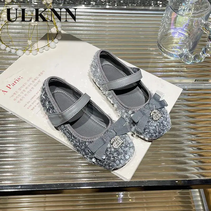 Girls Silver Princess Shoes 2024 Spring New Fashionable Children's Sequin Leather Shoes Baby Comfortable Soft Sole Single Shoes