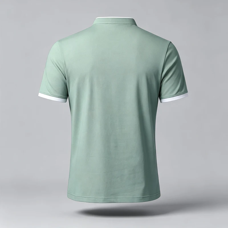 Herren-Polohemd mit normaler Passform, kurzen Ärmeln, Stehkragen und Brusttasche, ideal für Büro, Geschäftsumgebung und den Alltag in der Stadt. – Detail 4