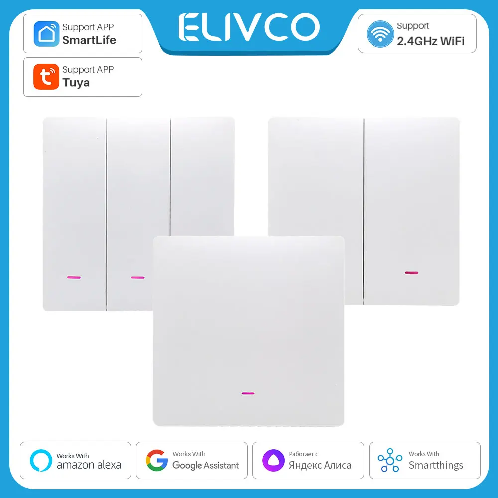 

Tuya Smart Wifi Switch 220V No Neutral Wire Required 1/2/3 Gang Wall Light Button Switch Support Smart Lfie Alexa Google Home