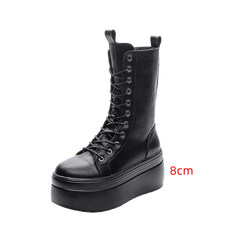 Women\'s Mid-Calf Boots 2025 Autumn Winter Genuine Leather Platform Boots Women Shoes Thick Sole Ladies Warm Plush Winter Boot