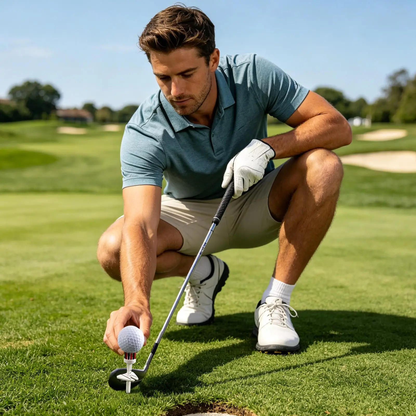 Stable Golf Tee Adjustable Golf Ball Holder with Cleaning Brush Golf Accessories for Outdoor Driving Range Golf Supplies Train