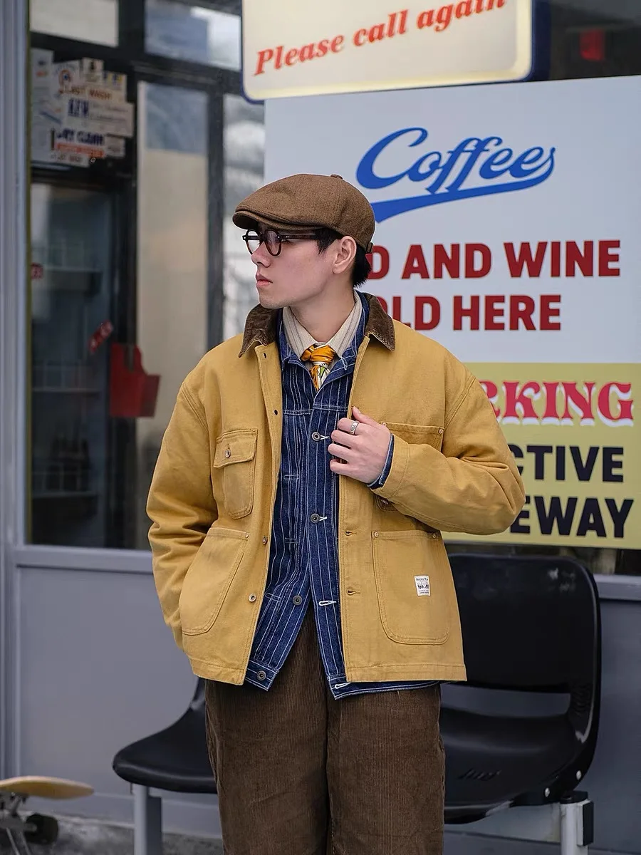 

Американский Sle Ретро Мичиган Холст Рабочий Джет Свободный крой с воротником и несколькими карманами Мужская осенне-зимняя верхняя одежда Пальто