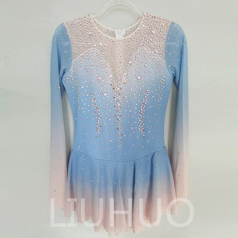 LIUHUO ropa de rendimiento de patinaje artístico, mangas largas personalizadas, ropa de rendimiento para niños, gradiente Azul, Rosa