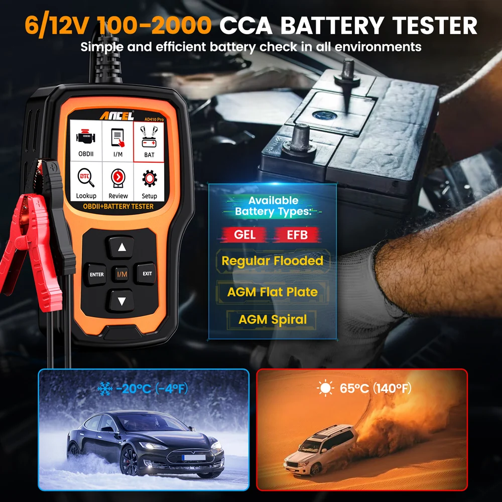 ANCEL AD410 PRO Code Reader Battery Test Check Engine With Full OBD2 Function Car Diagnostic Tools OBD2 Scanner