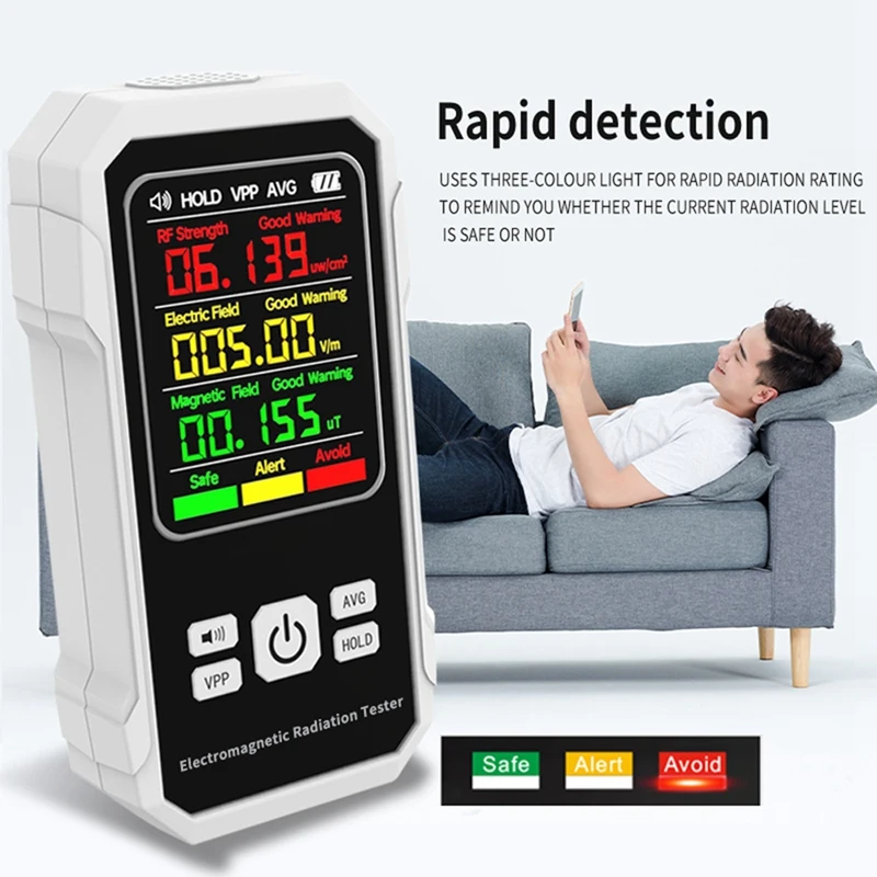 Detector de radiación electromagnética, medidor de campo magnético eléctrico, dispositivo de detección de fuerza RF con alarma de sonido