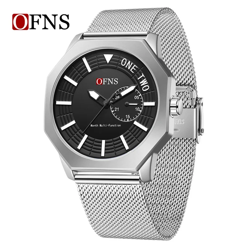 OFNS new casual quartz watch three-dimensional rhombus pointer date waterproof men's watch hot-selling light watch