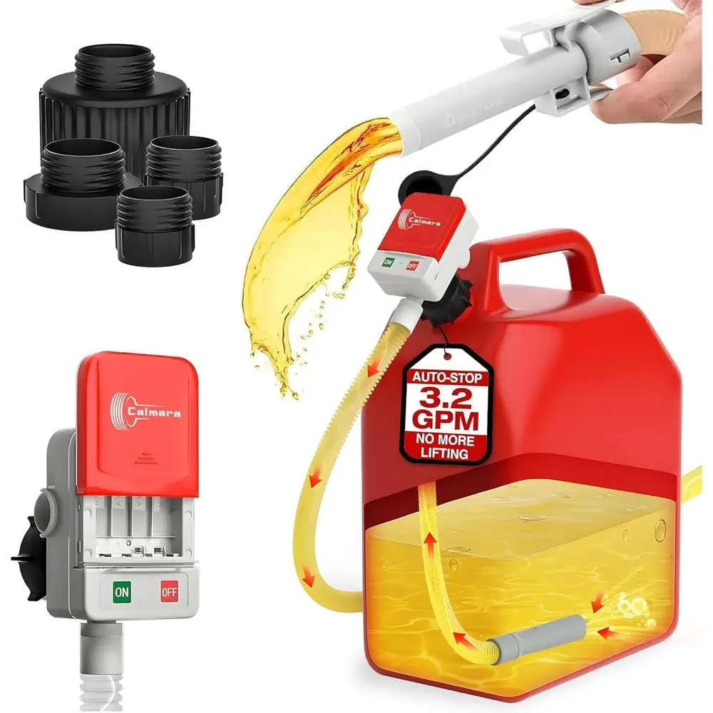 

Автоматический насос для перекачки топлива UEL с функцией автоотключения, длинный шланг 51 дюйм, 3,2 галлона в минуту, на батарейках, 4 адаптера для баков, портативный, для бензина и