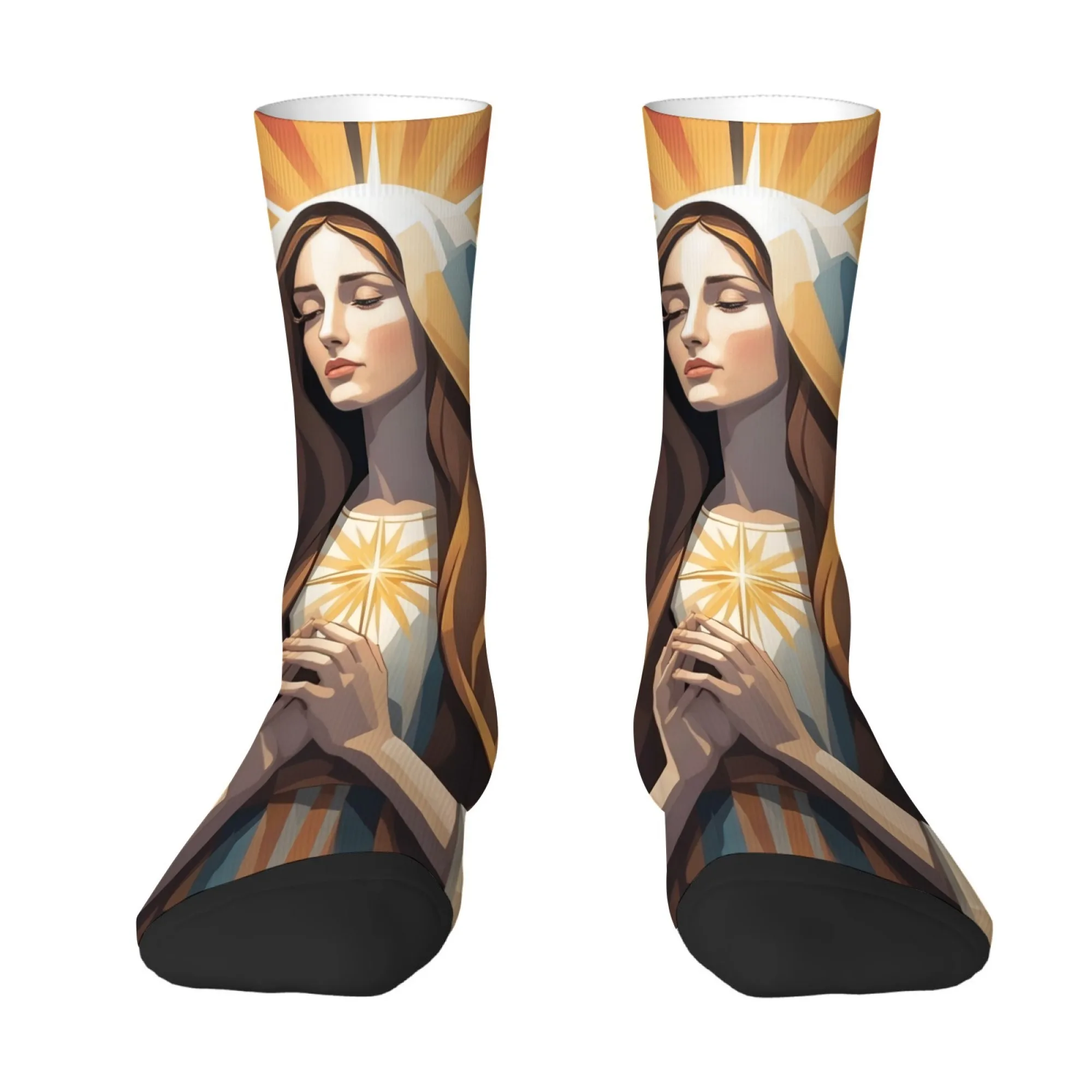 

Современные носки с принтом Девы Марии Носки с сакральным искусством Минималистичный дизайн Halo Духовная мода Идея подарка