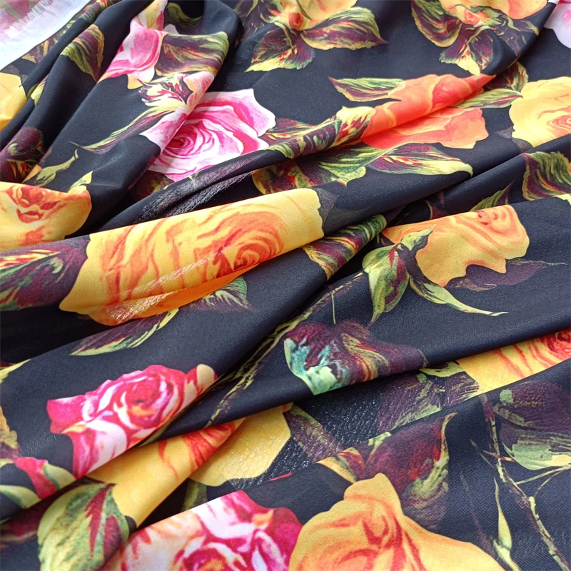 145cm*50cm high quality D brand chiffon fabric rose flower pattern digital printing fashion dress shirt designer fabrics