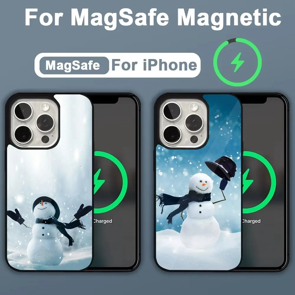 

White Christmas Snowman Phone Case For iPhone 16,15,14,13,12,11,Plus,Pro,Max,Mini Magsafe Magnetic Wireless Charging