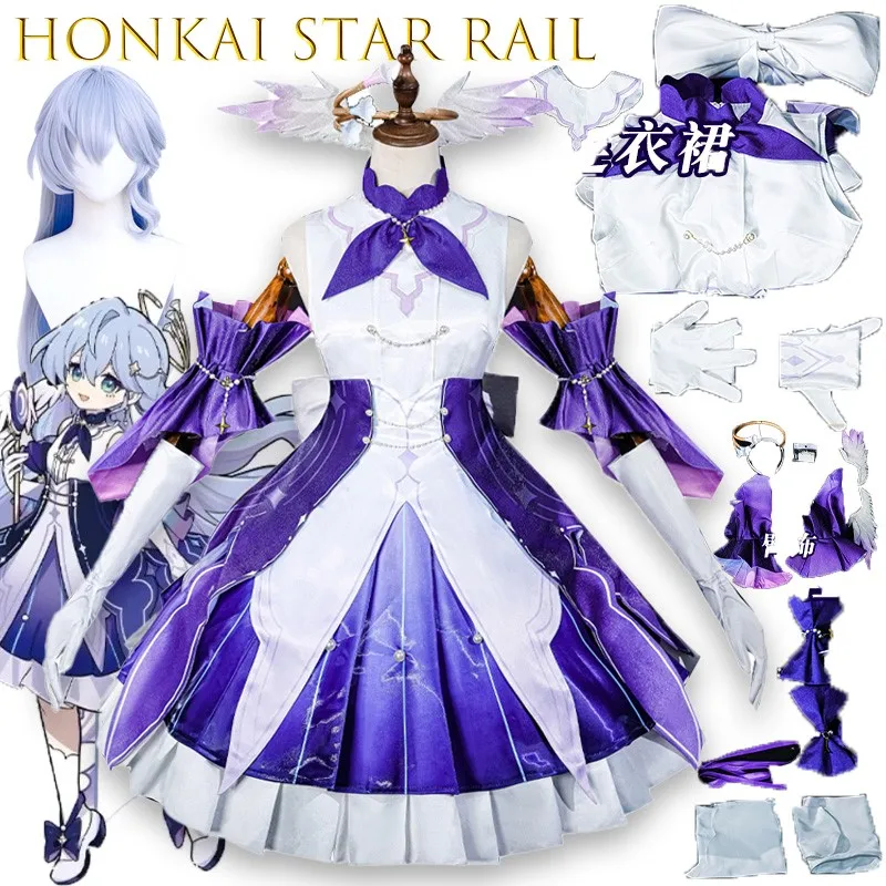 리틀 원 로빈 코스프레 게임 혼카이 스타 레일 로빈 코스프레 의상 애니메이션 드레스 가발 롤플레잉 유니폼 풀세트 여성 소녀용