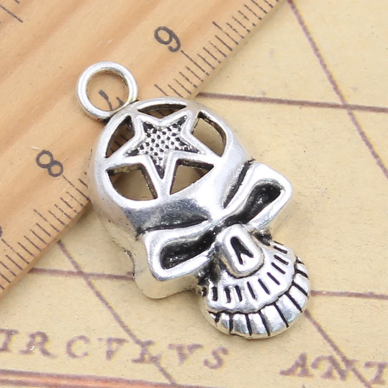 5pcs Charms Star Skull Skeleton Head 37x20mm Tibetan Bronze Silver Color Pendants Antique Jewelry Making DIY Handmade Craft