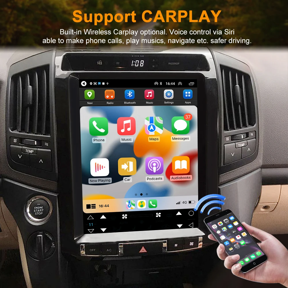 For Carplay Auto Android Touch Car Screen GPS Toyota Land Cruiser 2008 2009 2010 2011 2012 2013 2014 2015 Car Display Radio