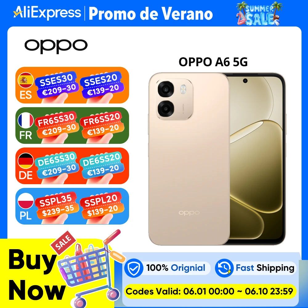 OPPO A6 5G (version UE), smartphone 6 Go + 256 Go, batterie 6 550 mAh + SUPERVOOC 45 W, IP69, 120 Hz, appareil photo principal 50 Mpx