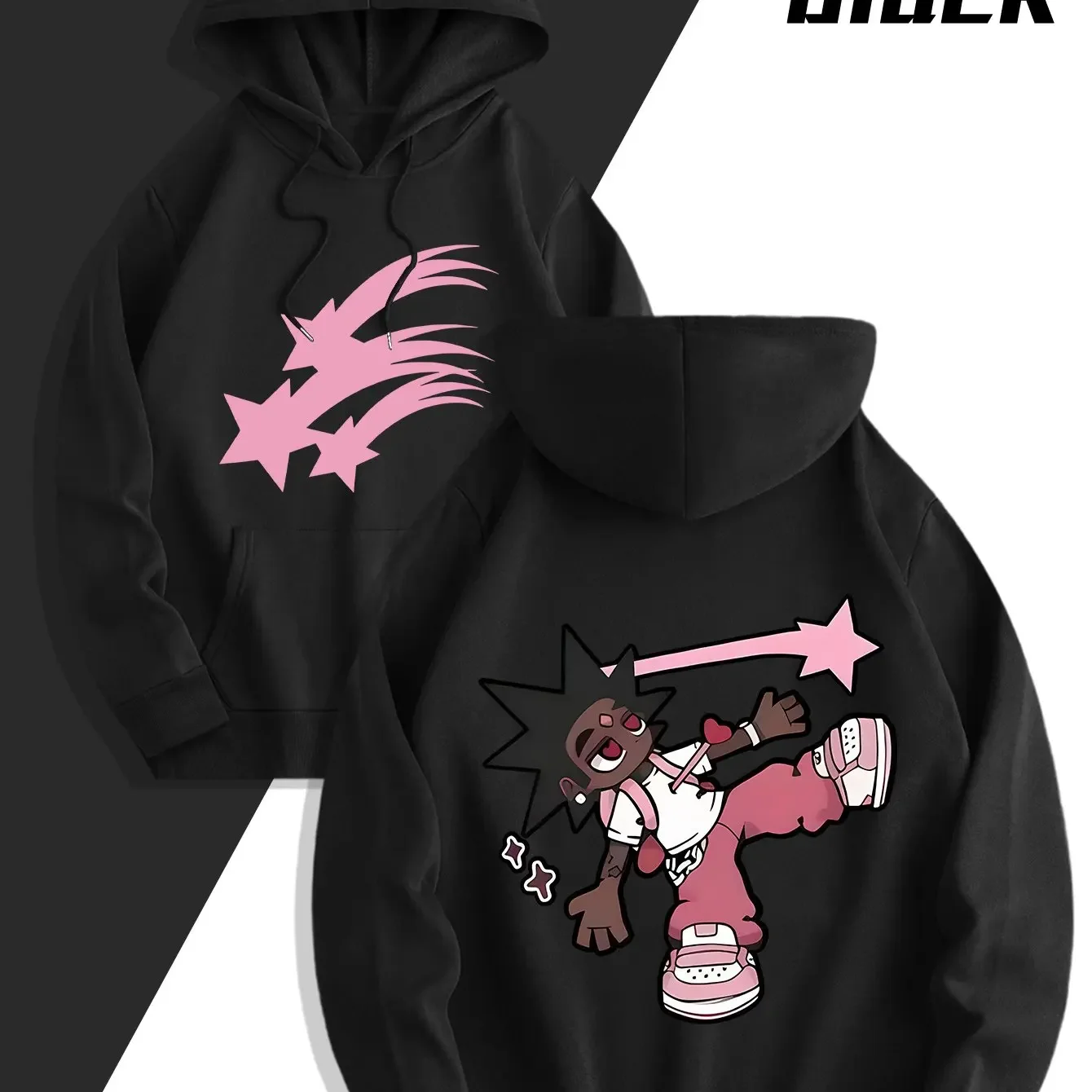 

Мужская толстая флисовая толстовка с капюшоном и геометрическим узором, непринужденный и повседневный уличный стиль. Передний карман подходит для