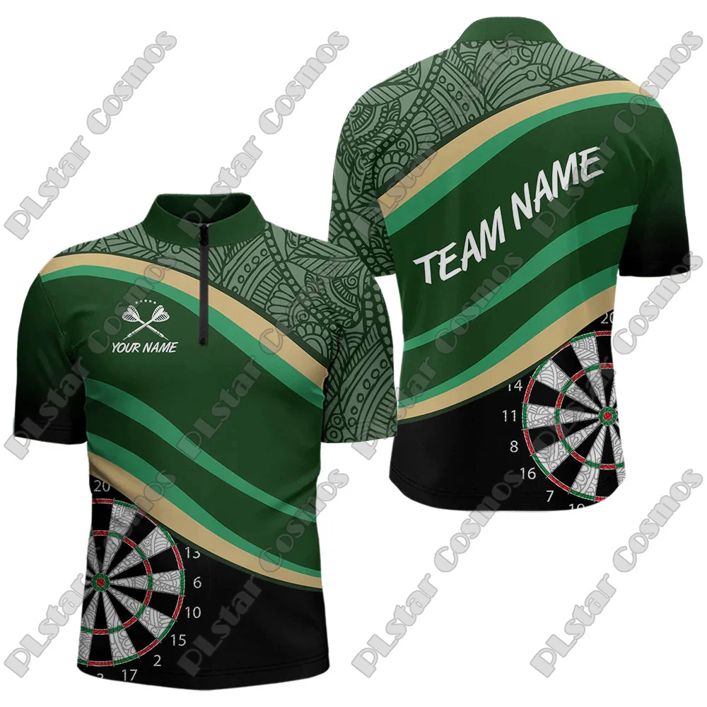 Custom Name Yellow And Purple Thunder Lightning Dart & Dartboard 3D Printed Men Summer Zip Polo Shirt Dart Team Jerseys XKP17