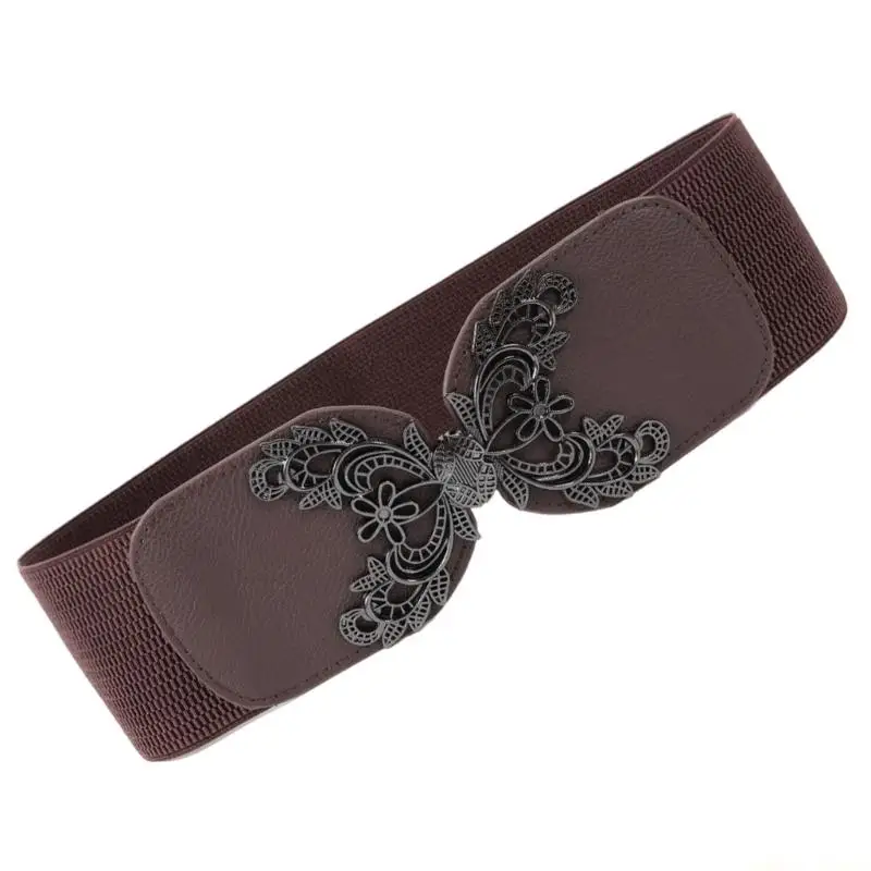 31BF Luxurious Wide Waist Belt Adjustable Elastic Girdle Feature Vintage Flower Detail for Evening Parties & Weddings