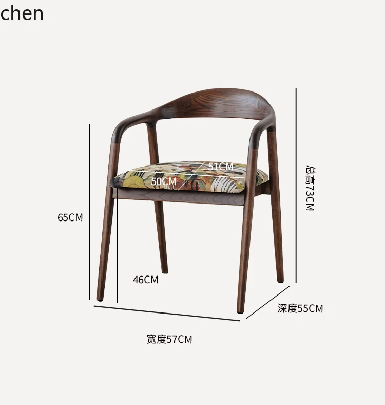 ZML Solid Wood Dining Chair Vintage Armchair Fabric Retro Tea Table Chair