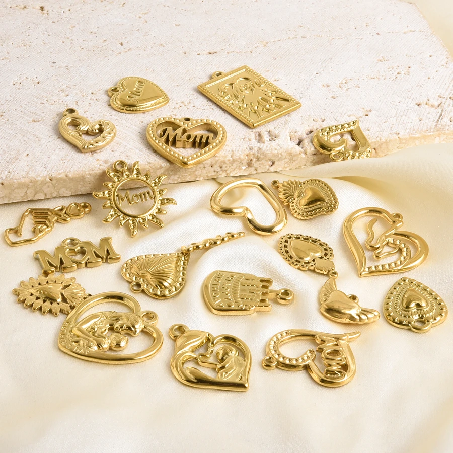 

7Pcs Real Gold Plated Pendant Mother's Day Creative Stainless Steel Charms For Making Jewelry Necklace Fashion Accessories Gift