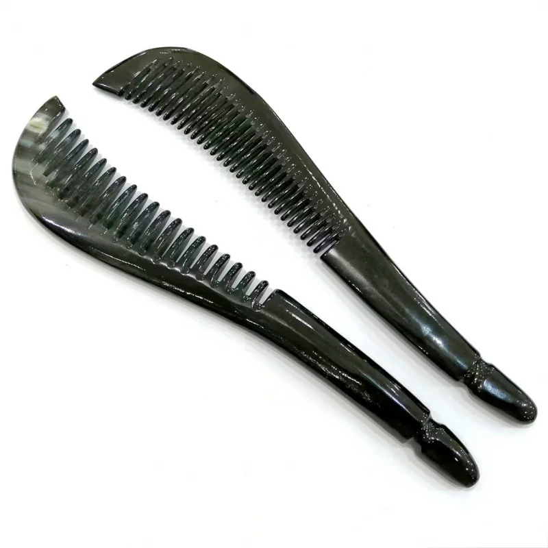 

Расческа из черного рога яка с узорчатым рисунком, в форме серпа, тонкая и узкая, для мужского массажа, для домашней стрижки волос.