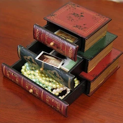 Handmade European Style Home Ornaments with Clear Lines Jewelry Drawer Box Unique Craft Retro Wooden Fake Book