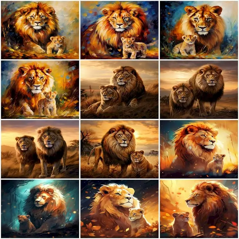 

GATYZTORY Full Crystal Diamond Painting Square Lion Diamond Art Crystal Diamond Square Drill Painting Bedroom Decoration Artwork