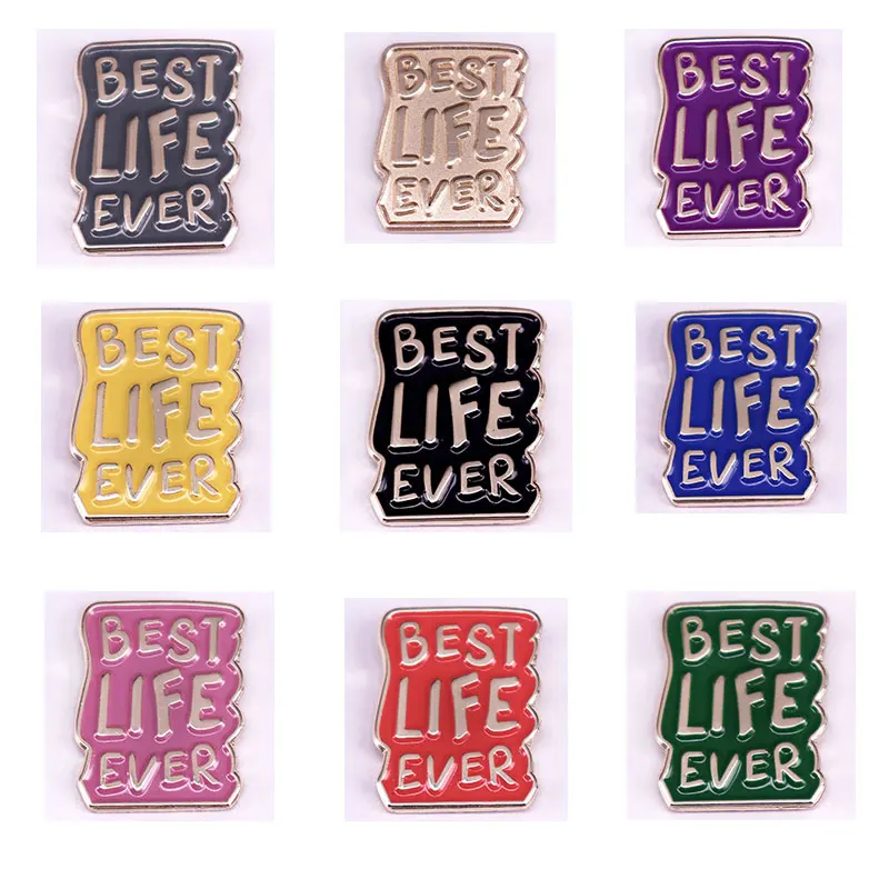 Fashionable Color Letter Enamel Pin Best Life Ever English Women's Brooch Metal Badge Simple Lapel Pin Clothing Accessories