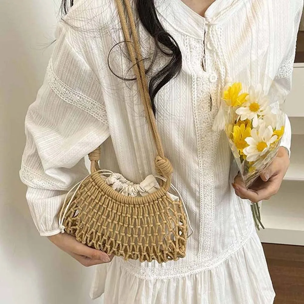 

Large Capacity Crochet Shoulder Pouch Net Pouch Small Pouch Yarn Woven Crossbody Bag Handbag Polyester Hollow Fishnet Bag