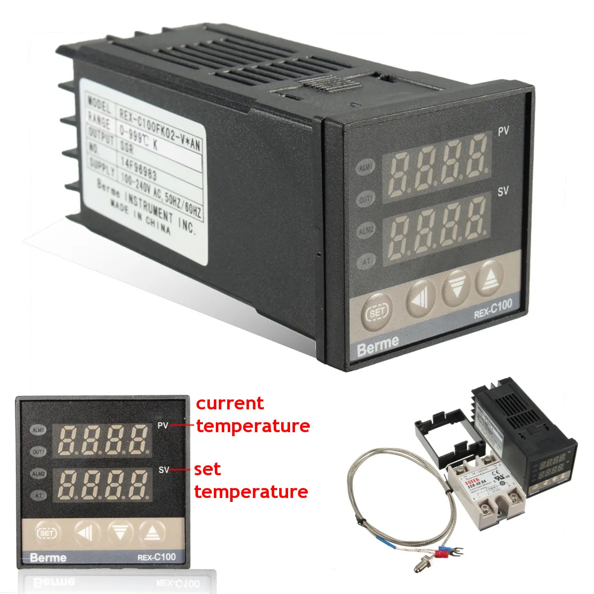温度コントローラーREX-C100サーモスタット、ssr出力、max.40a ssrリレー、k Thermal probe、高品質アップグレード
