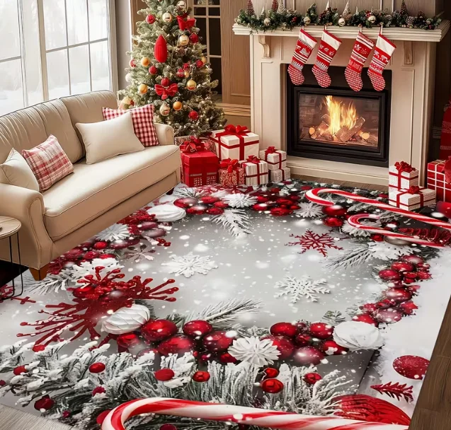 A Christmas-themed Decorative Rug Suitable for Living Rooms, Bedrooms, Entryways Rooms Outdoor Patios, Gardens, and Courtyards