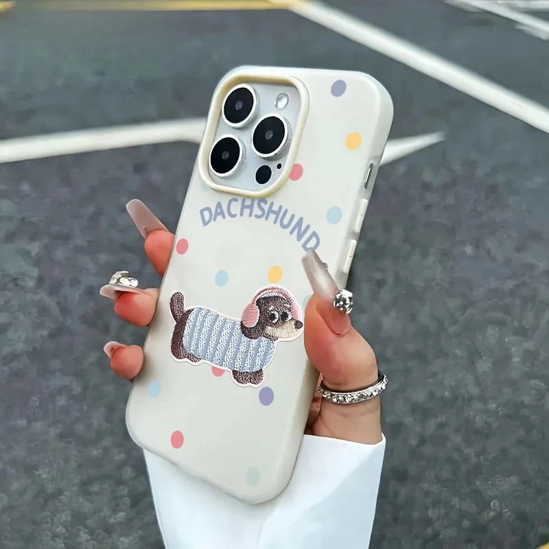 Fröhlicher Dackel Silikonhüllen für iPhone 16 Pro Max, iPhone 17, 13, 14, 15, 12, 11, 7, XS, XR Plus, Bonbonfarben, stoßfeste TPU-Hülle – Detail 1