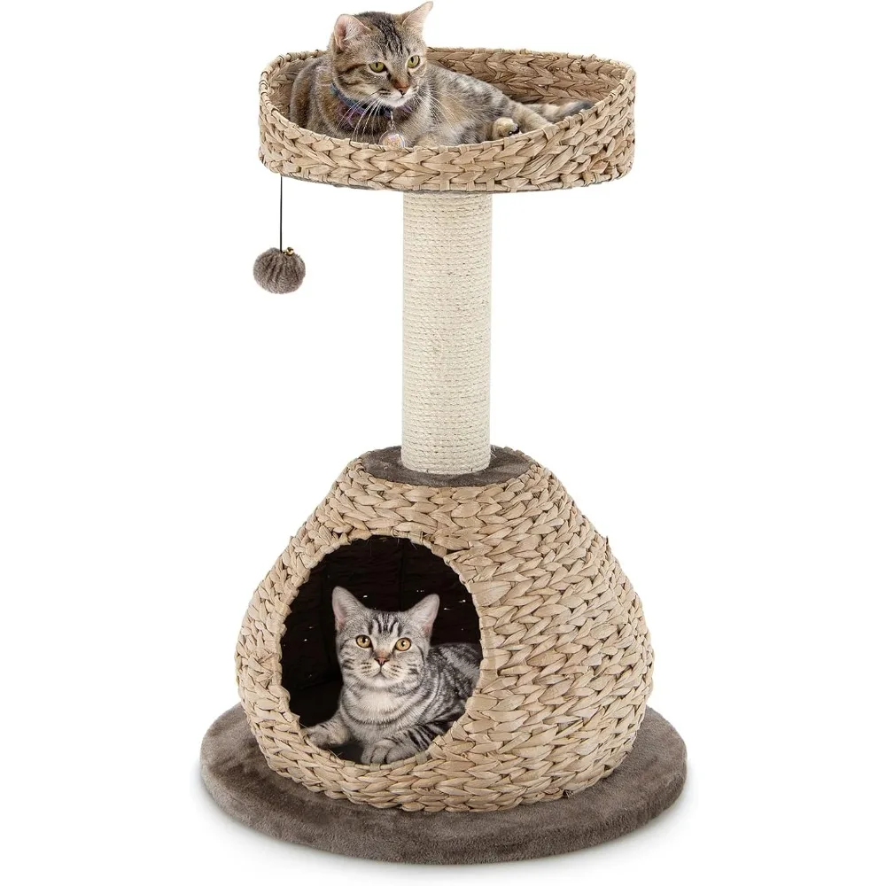 

Tangkula Modern Cat Tree, Small Cat Tower with Natural Sisal Scratching Post, Hand-Made Wicker Cat Condo & Top Perch, Funny Hang