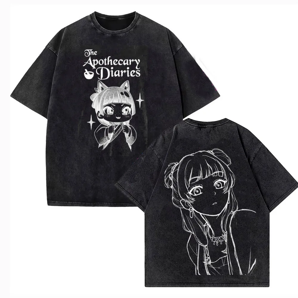 Maomao Lihua Grafik-T-Shirt The Apothecary Diaries Anime Washed T-Shirt Herren Damen Baumwolle Kurzarm-T-Shirts Streetwear