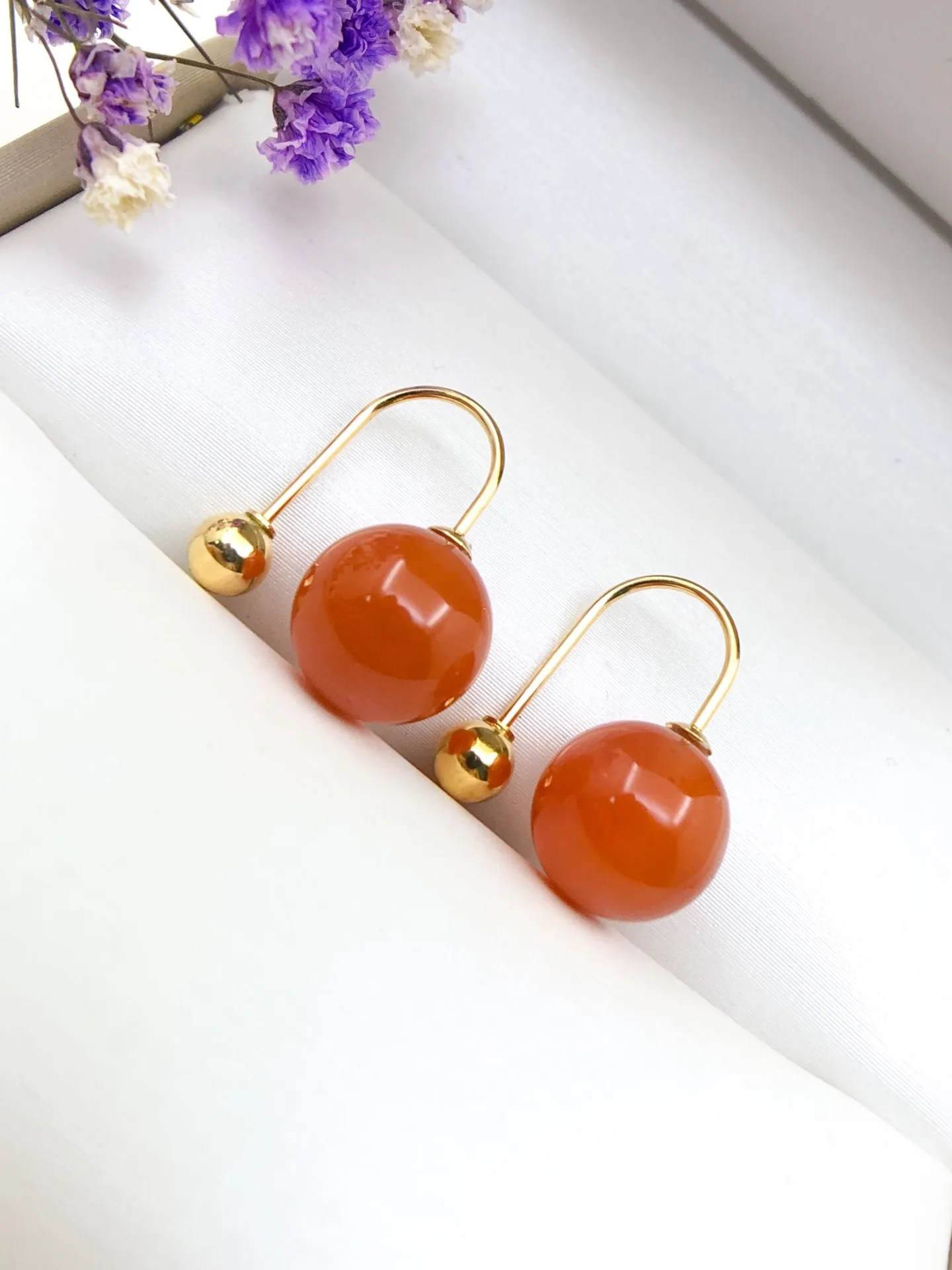 

shilovem 18K yellow Gold real Natural south Red agate stud earrings fine Jewelry wedding plant Christmas gift yze8.58.58878nh