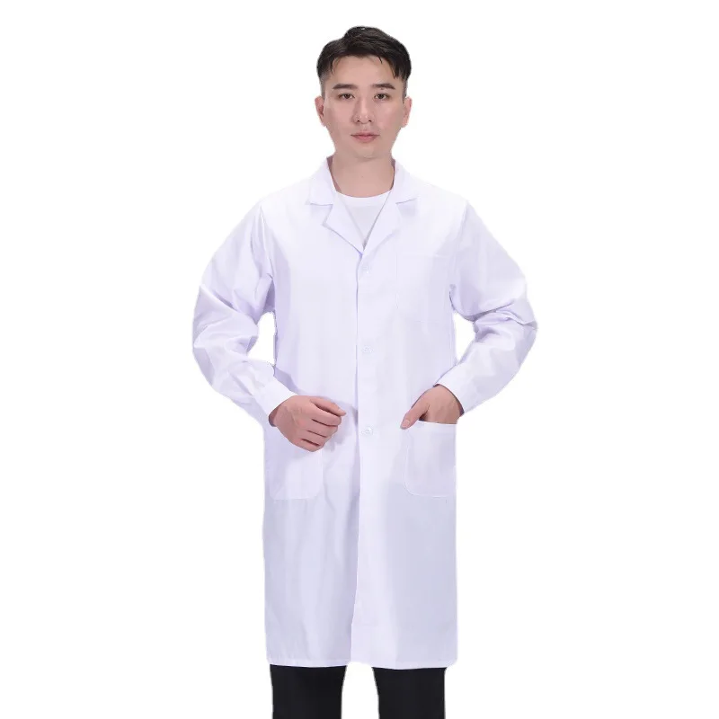 Casaco de laboratório branco de manga comprida masculino e feminino, moletom unissex, bolinhas, lapela, botão baixo, médico, enfermeira, médico, uniformes