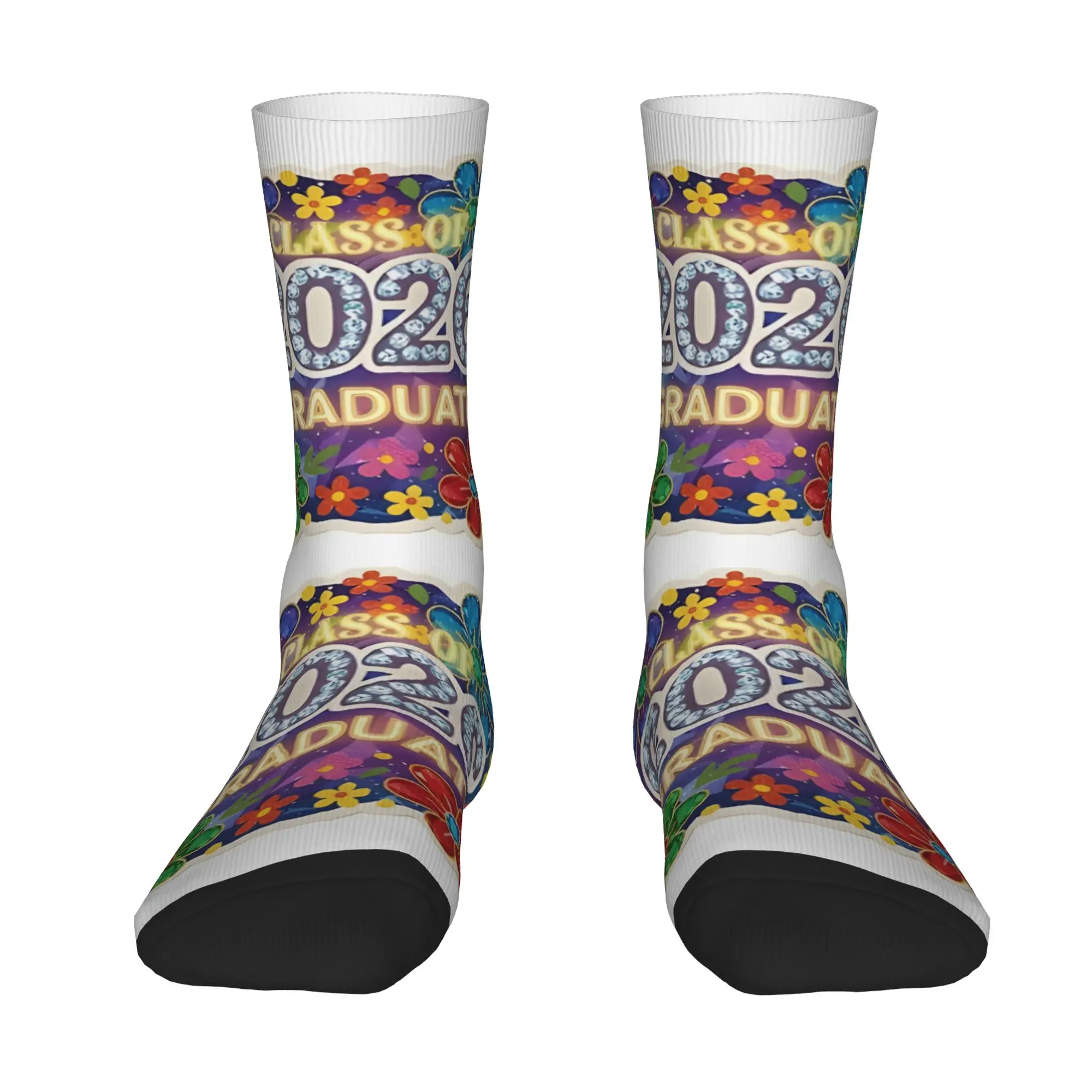 Funny Sock Graduation in 2026 Custom Diamond Floral  Keepsake Vintage Seamless Pattern Printed Men Crew Socks Casual Men's Socks