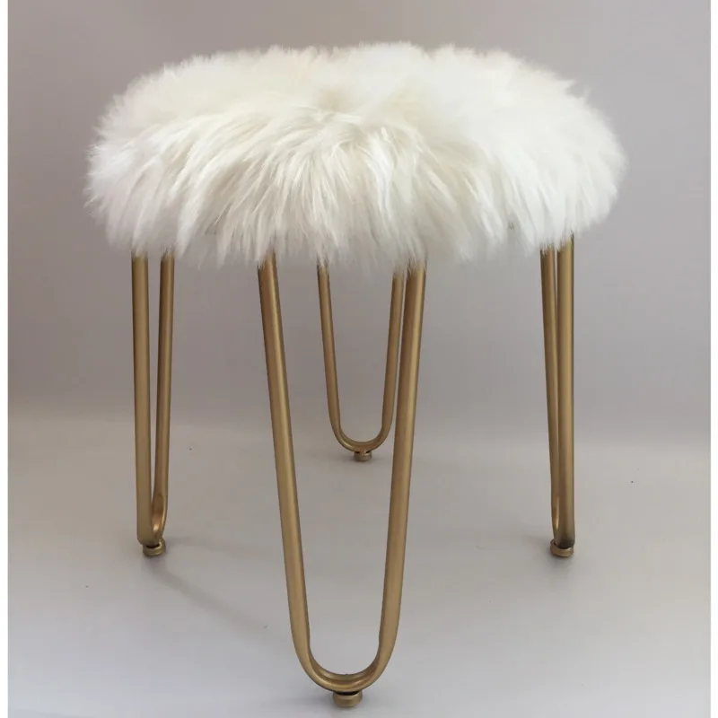 

Gold Vanity Stool Scandinavian Furry Pouf Bedroom White Makeup Seat Plush End-of-Bed Bench Compact Shoe Changing Footstool