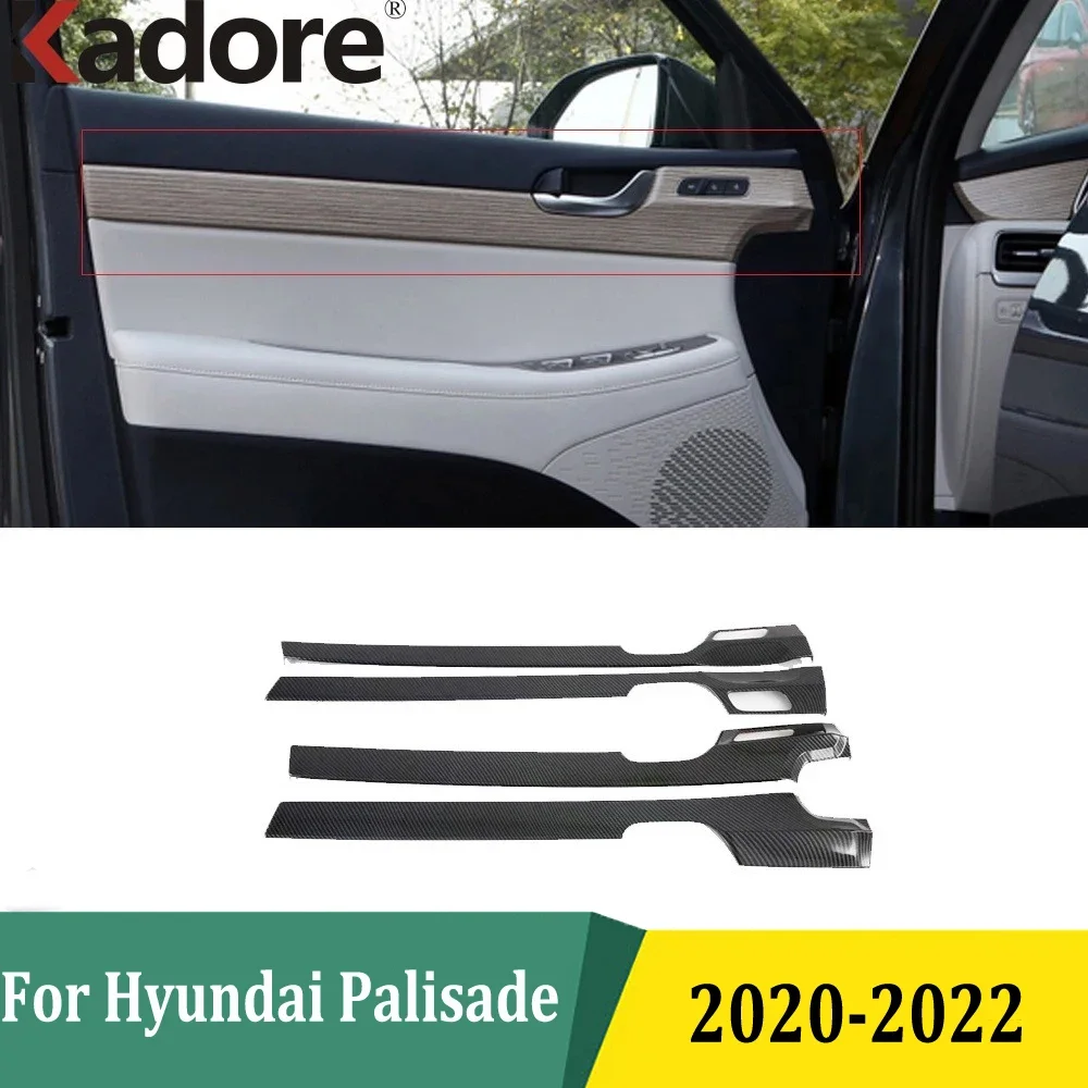 

For Hyundai Palisade 2020 2021 2022 Carbon Fiber Door Decoration Moulding Cover Trim Strip Protection Car Interior Accessories