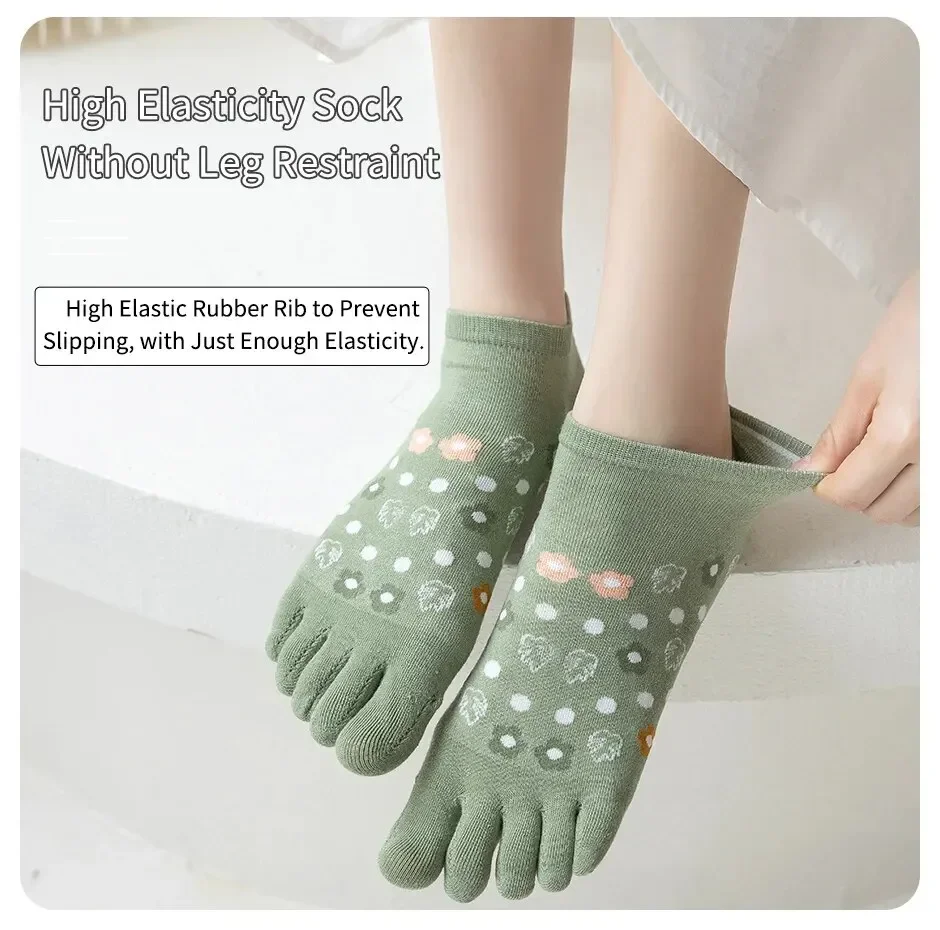 6 Paare/los Kawaii Nette Fünf Finger Socken Frauen Sommer Dünne Söckchen mit Separaten Finger Baumwolle Floral Grün Zehen Socken – Detail 7