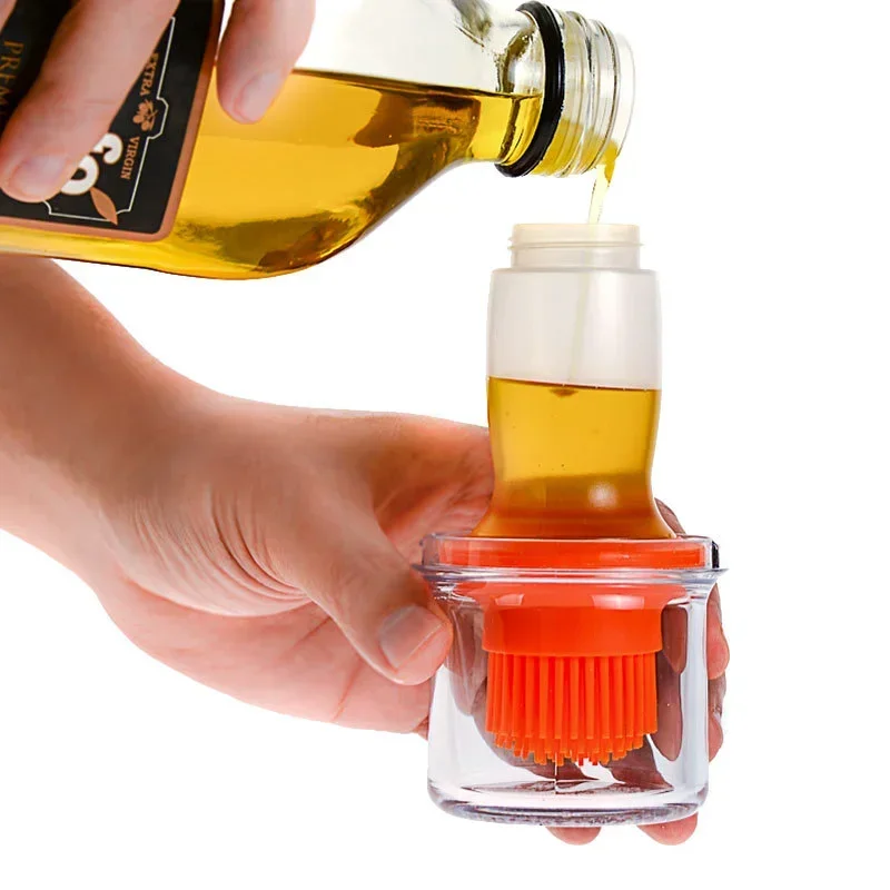 

2021 New Heat Resisting Basting Baking Brush, BBQ Grill Oil Bottle with Brushes, Barbecue Roast Kitchen Tool, Silicone