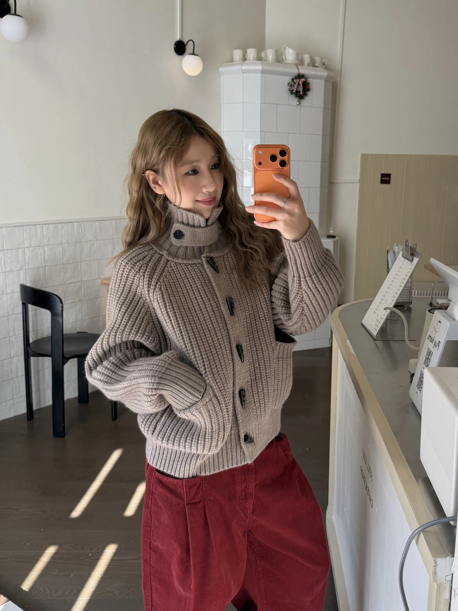 

Kuan Kuan Ye Knitted Sweater Cardigan ort Wide M Fem Autumn Winter Casual High Collar Button up Outerwear Coat