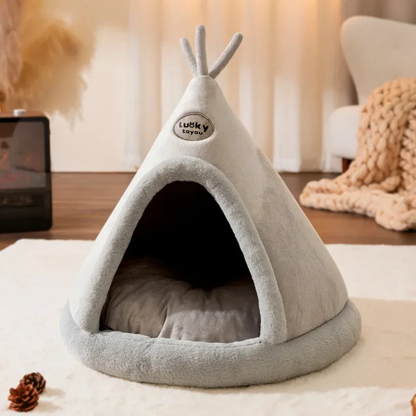 

Pet Teepee Tent Dog Cat Bed Soft Plush Comfortable Pet House, Warm Cozy Cave Nest Indoor Outdoor Sleeping Supplies