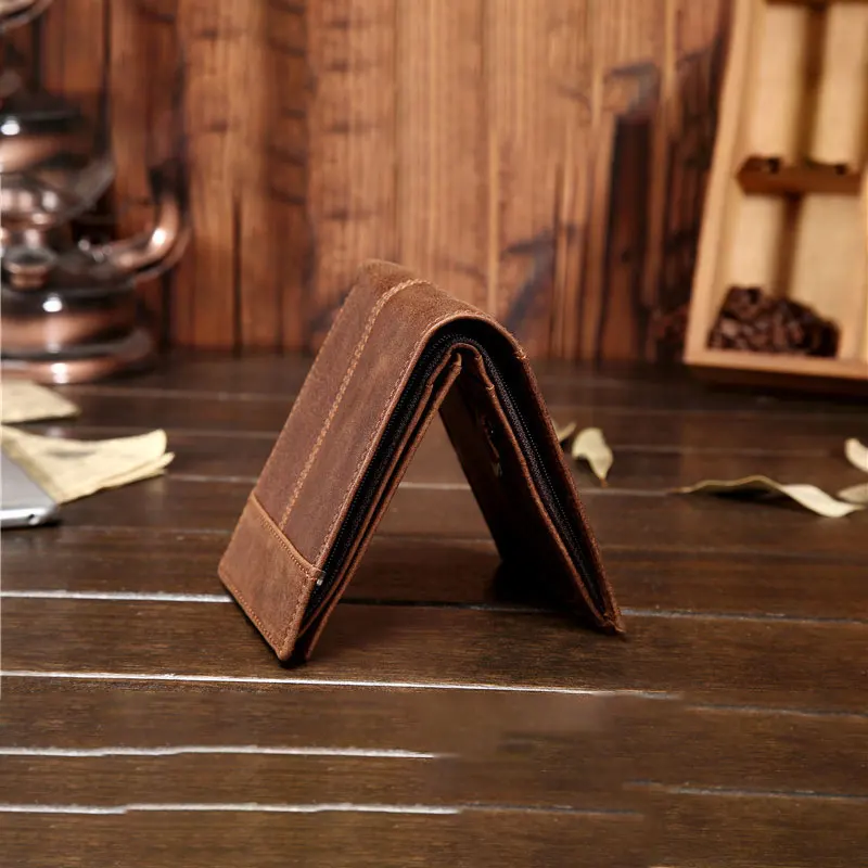 Vintage Genuine Leather Short Wallet Men's Credit Card Holder Wallet Business Portable  Folding Wallet