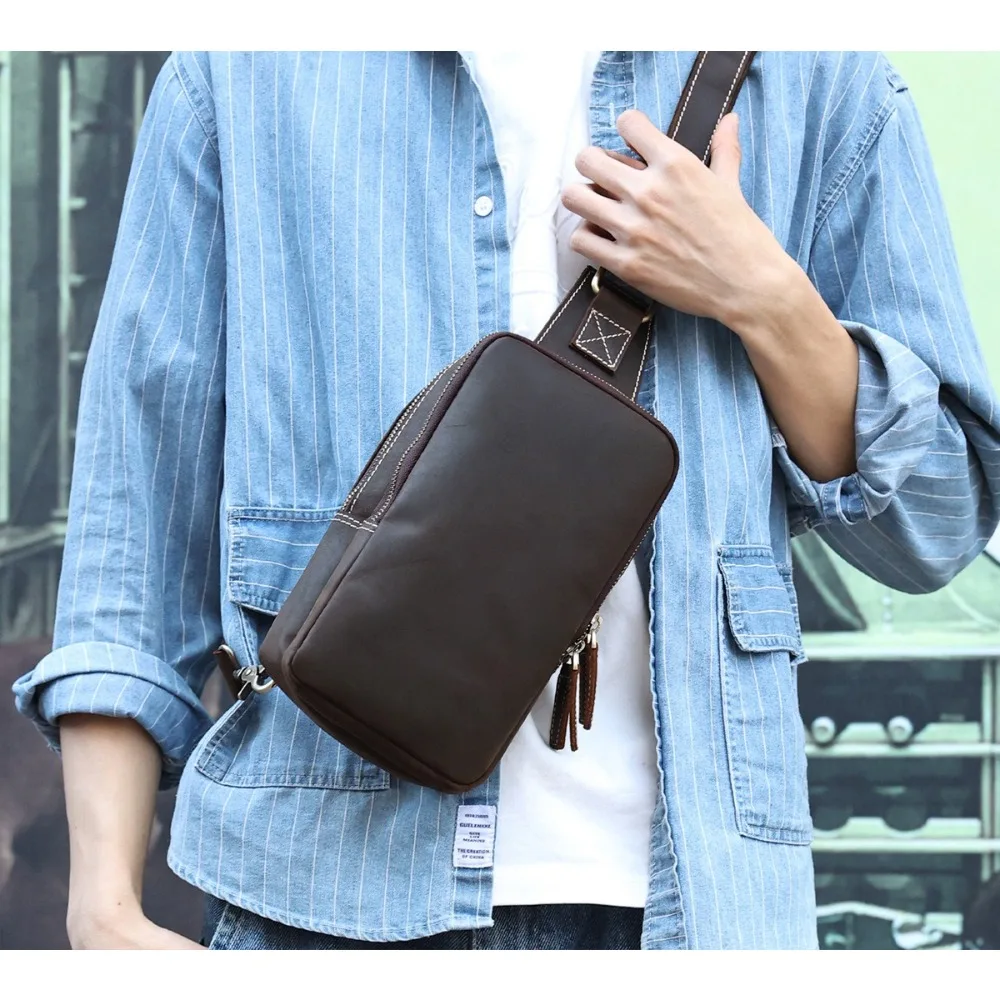 Męska torba na ramię w stylu retro, premium, casual, skórzana, prosta, wysokiej jakości, torba na klatkę piersiową, przenośna, podróżna, retro, duża.