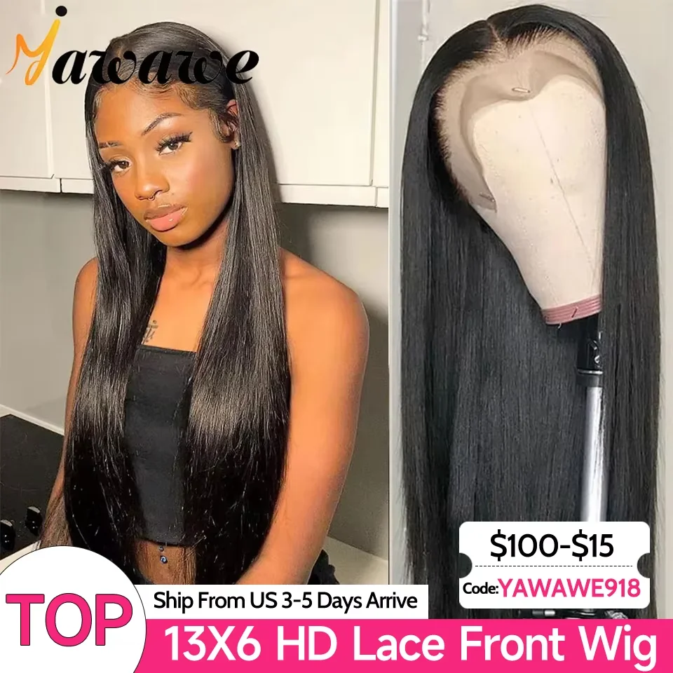 13X6 HD Transparent Lace Frontal Wig Brazilian Straight Lace Front Wigs For Women Human Hair PrePlucked Hairline On Sale