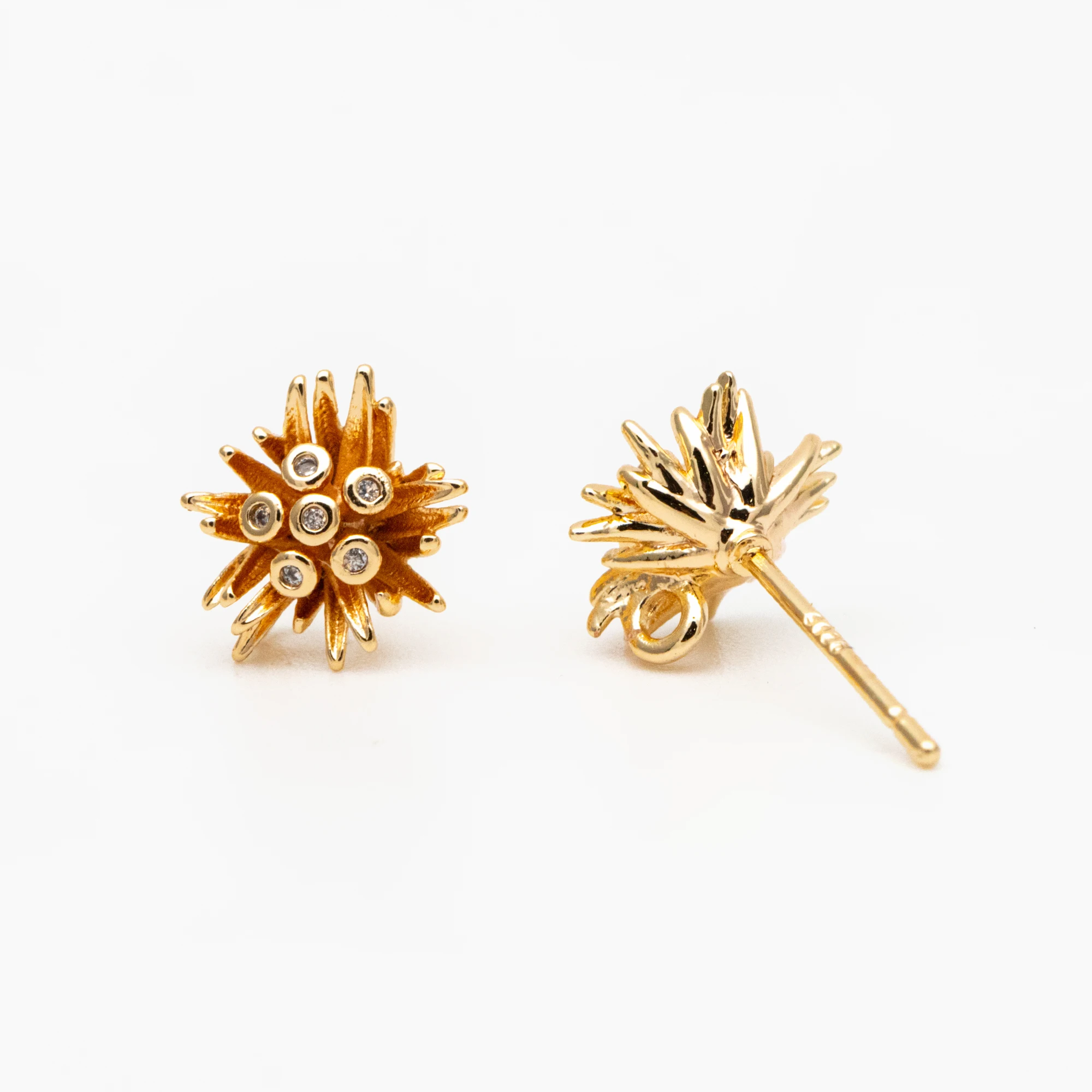 

4pcs CZ Pave Flower Ear Posts, Gold Plated Brass Stud Earrings, For Jewelry Making DIY Accessories Supplies (GB-3905)