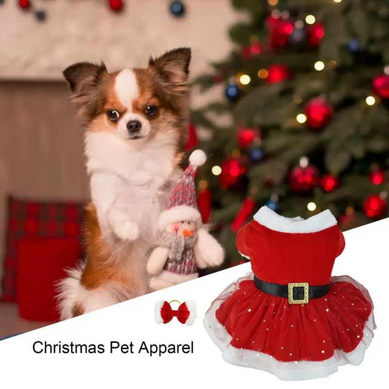 Christmas Pet Dress for Small Middle Dogs Kitten Skirt Puppy Fleece dress Xmas Clothes Pet Supplies Dog Costume