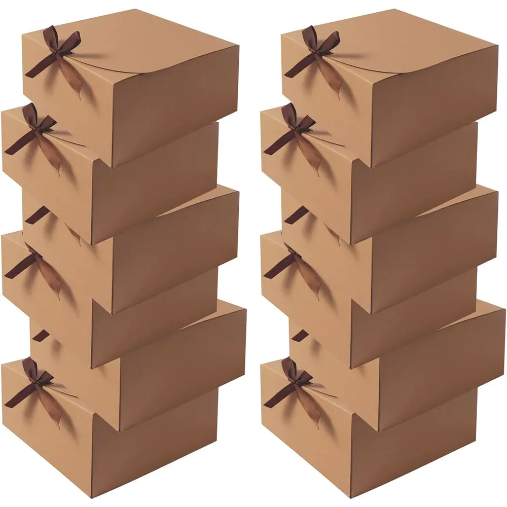 10/20 علب هدايا مع أغطية، علب هدايا بشرائط فيونكة، لصناديق ورق كرافت للهدايا، وتغليف الزفاف وأعياد الميلاد والمهرجانات