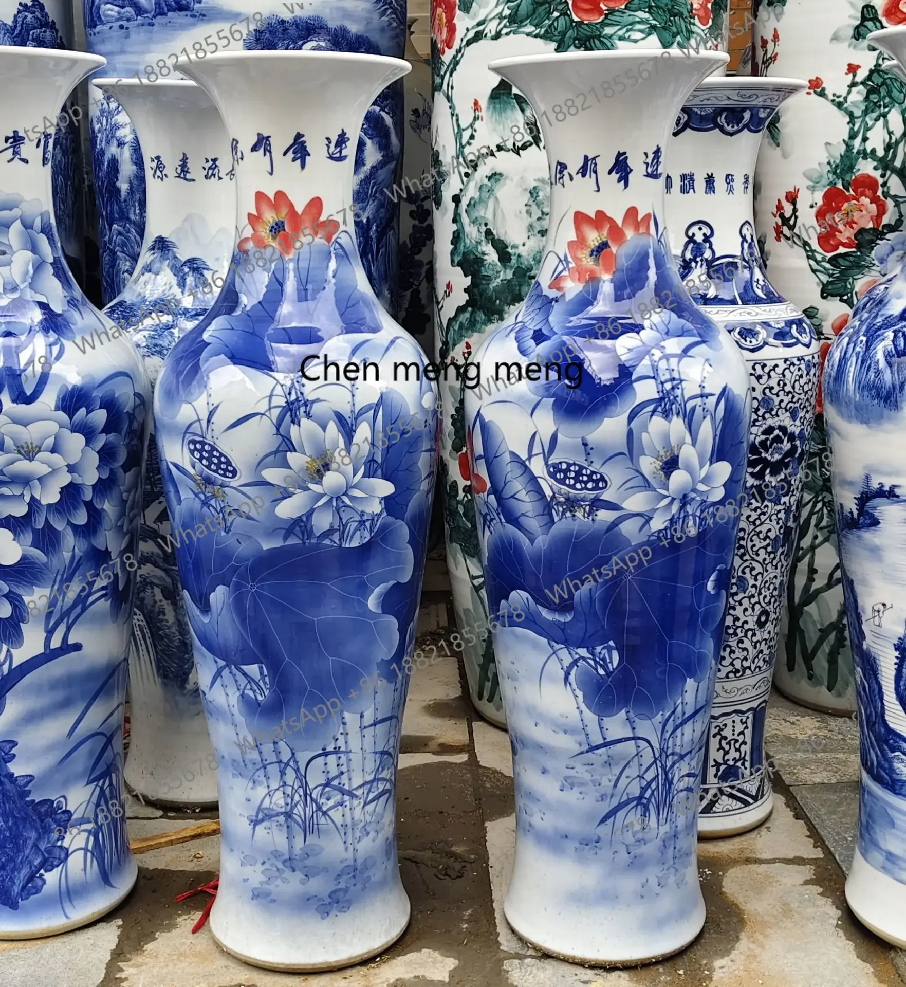 A74Floor-to-ceiling large vase all hand-painted, landscape housewarming hotel decorative ornaments handicrafts