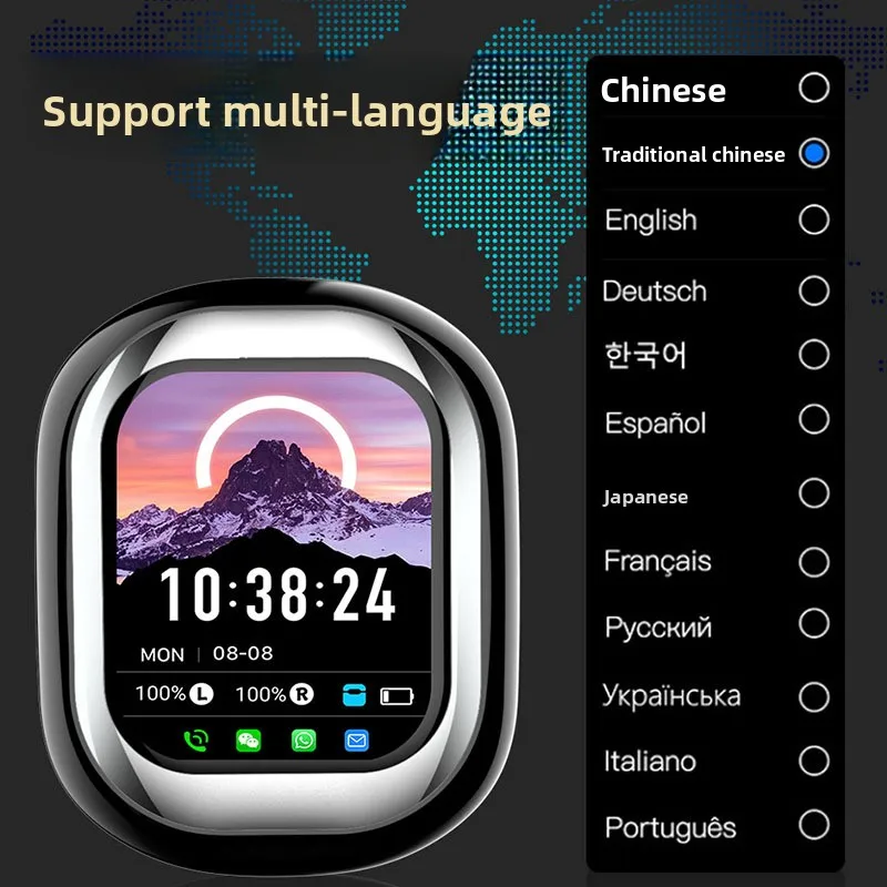 وصول جديد الترجمة سماعة رأس بخاصية البلوتوث كامل اللون شاشة تعمل باللمس اللاسلكية عمر البطارية الطويل الحد من الضوضاء يأتي مع الذكية